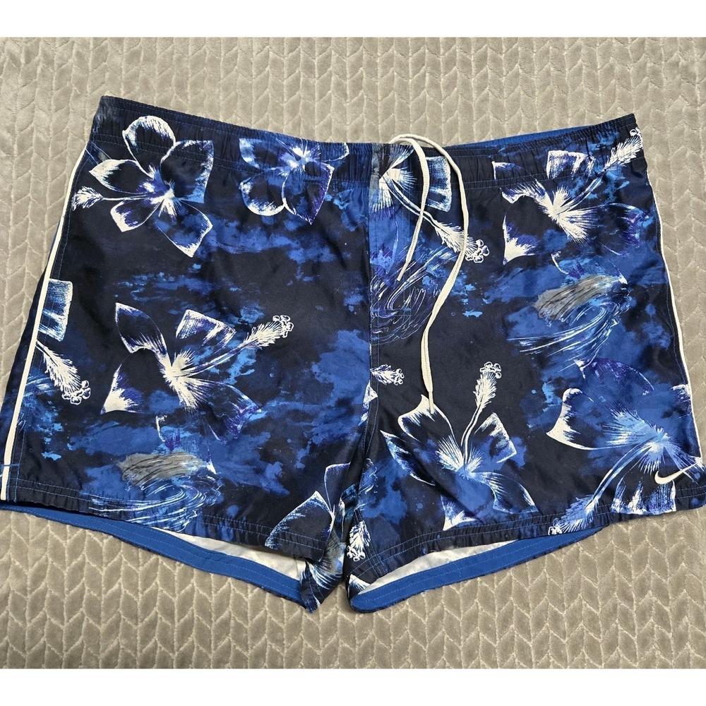 Nike Floral Swim Trunks Men's Size XL 38W Black Blue Lined Board Shorts 4"